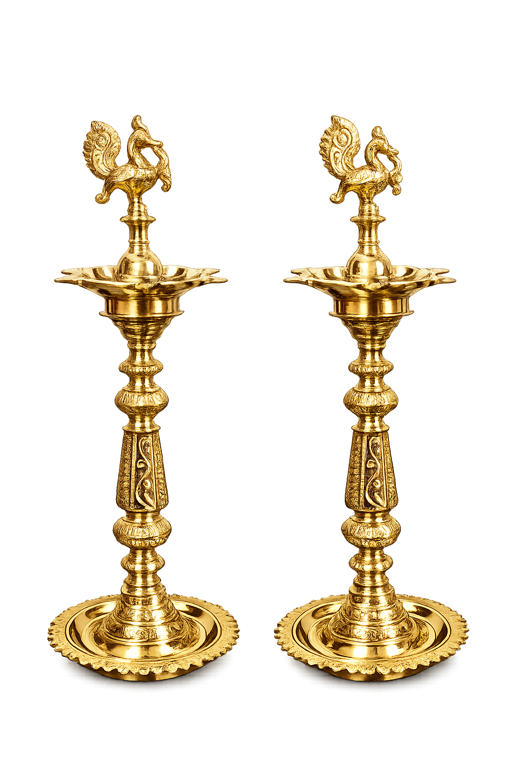 Nachiarkoil Brass Lamp with Annapachi - 24 Inches -Set of 2