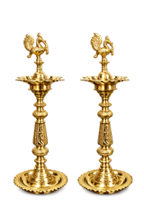 Nachiarkoil Brass Lamp with Annapachi - 24 Inches -Set of 2