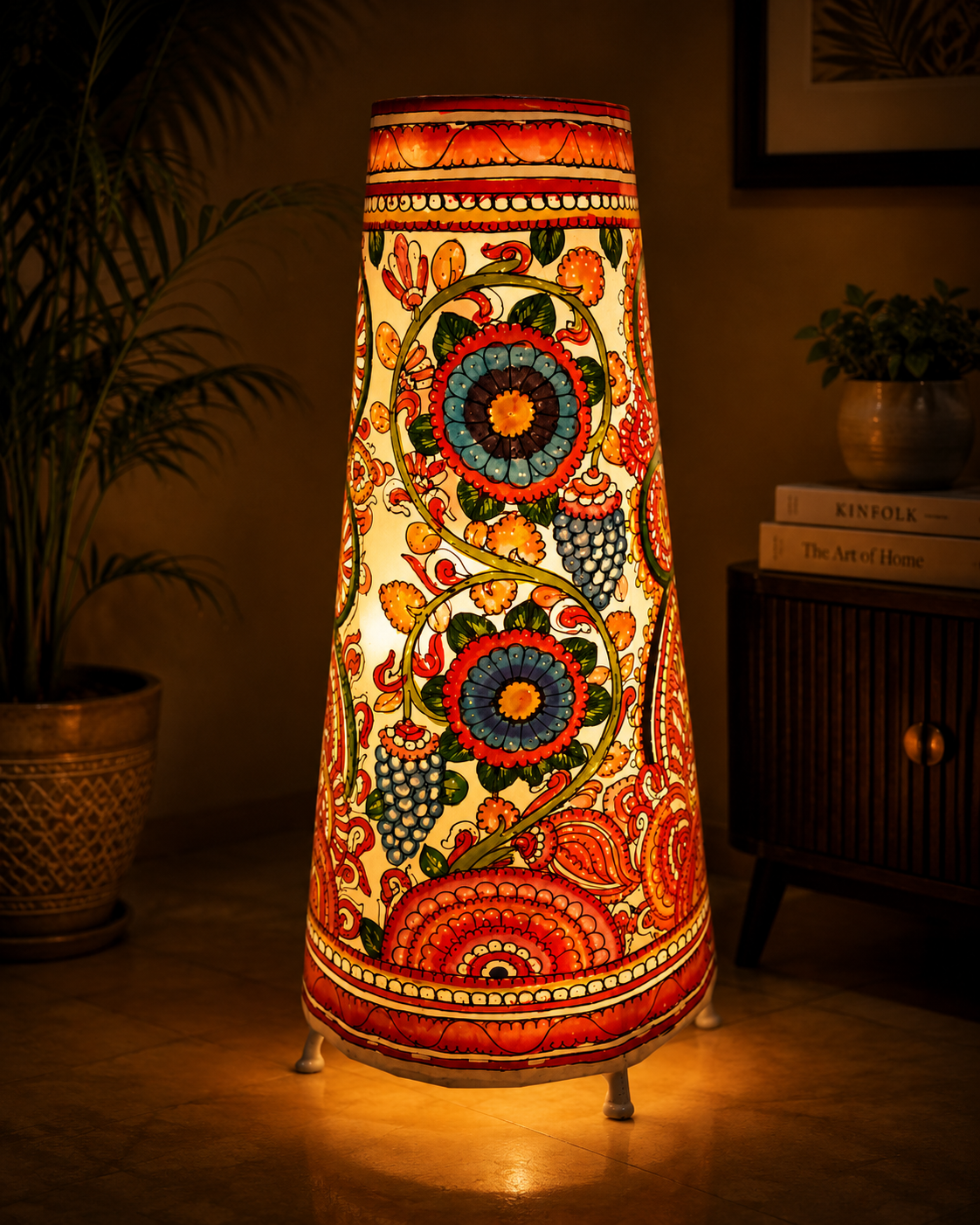 Andhra Pradesh Leather Puppetry Floral Decorative Showpiece Lamp