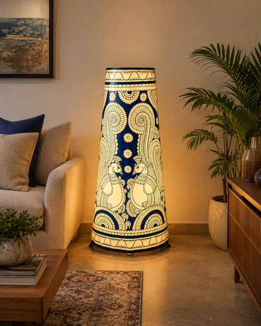 Andhra Pradesh Leather Puppetry Peacock Printed Decorative Showpiece Lamp