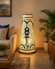 Andhra Pradesh Leather Puppetry Peacock Printed Decorative Showpiece Lamp
