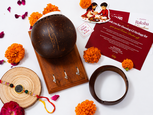 Coconut Shell Desk Duo-Rakhi Gift for Brother Combo 4