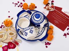 Blue Pottery Tea Kettle Set-Bhaiya-Bhabhi Rakhi Gift Hamper Combo 11
