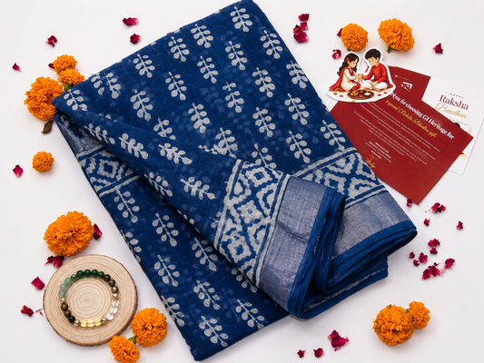 Linen Saree Set – Indigo-Rakhi Return Gift for Sister Combo 2