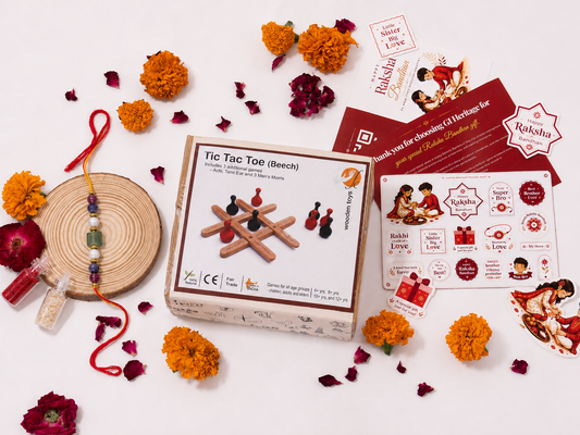 Wooden Tic Tac Toe Set- Kids Rakhi Combo 5