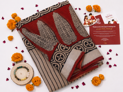 Linen Saree Set – Beige- Rakhi Return Gift for Sister Combo 1