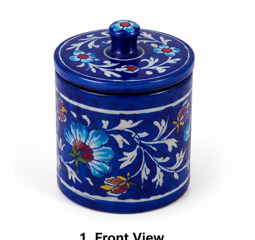 Handmade Blue Color Ceramic Jar With Flower Design Blue Pottery Of Jaipur