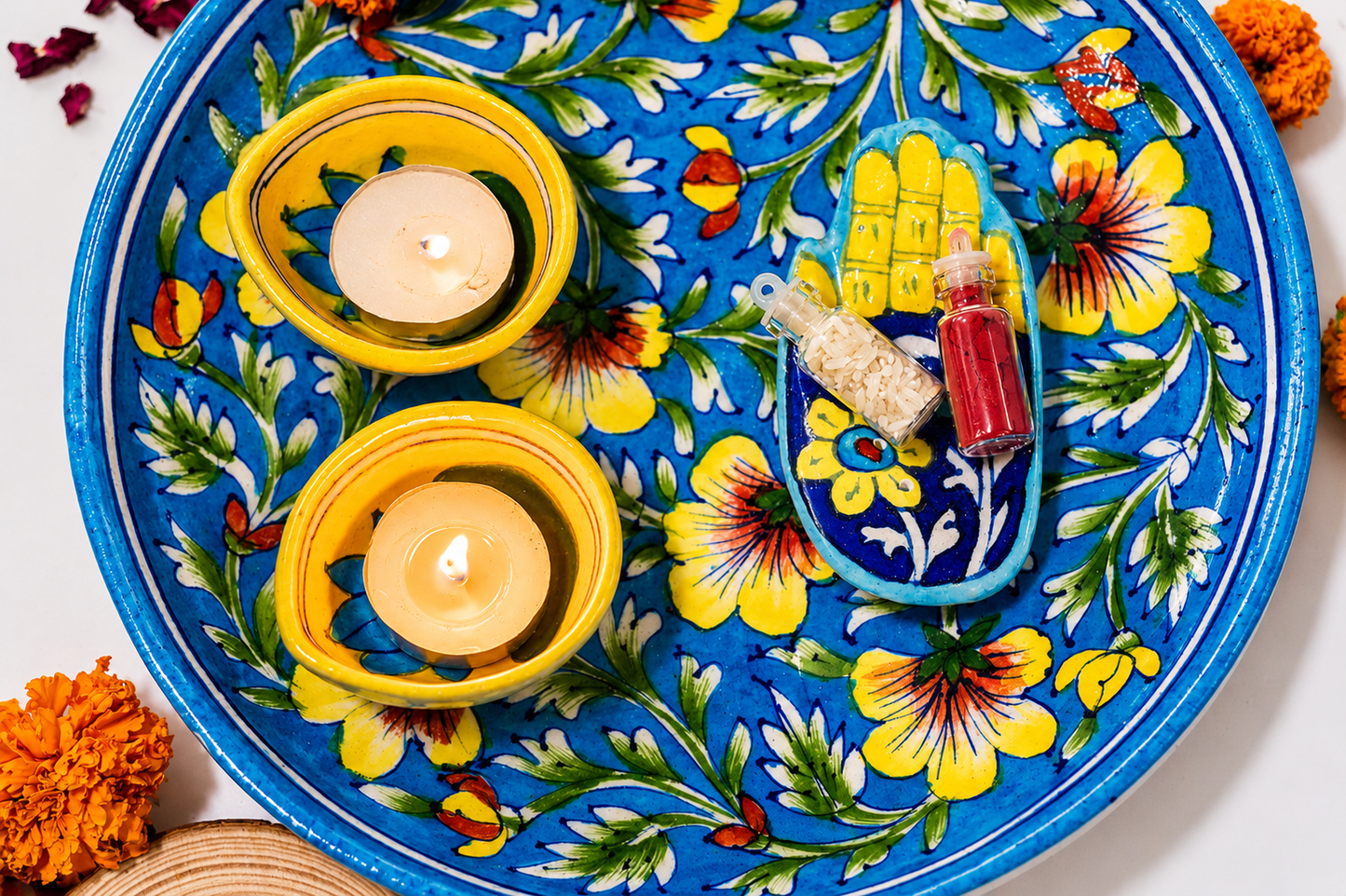 Jaipur Blue Pottery Rakhi Gift Hamper-Rakhi Thali Set Combo 1