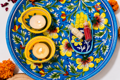 Jaipur Blue Pottery Bhaiya Bhabhi Rakhi Gift Hamper-Rakhi Thali Set Combo 2
