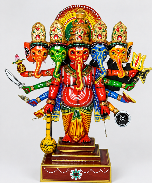 Panchamukhi Raudra Wooden Ganapathy