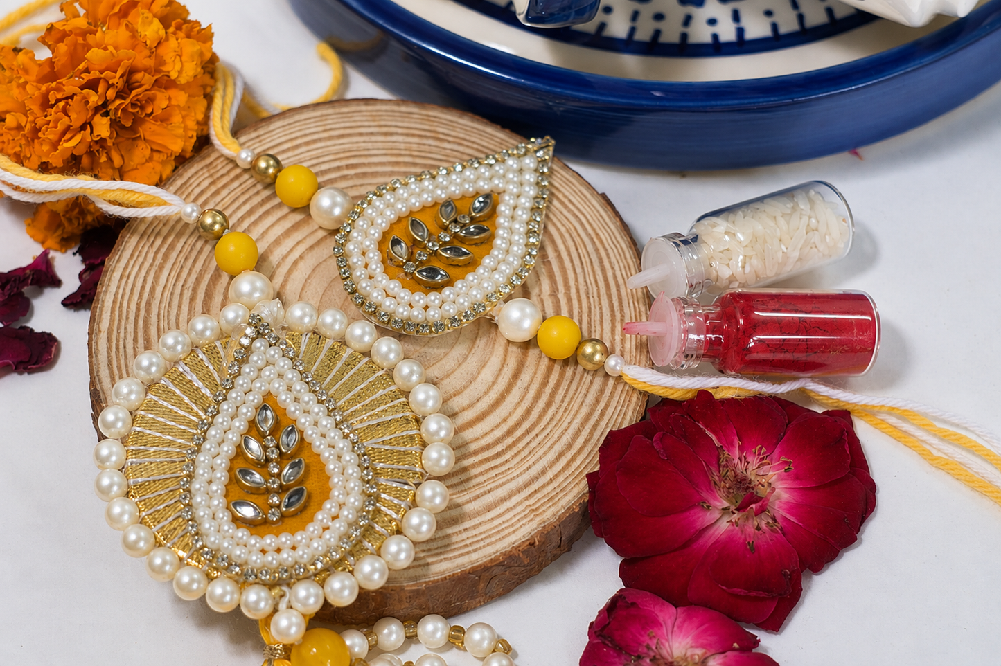 Blue Pottery Tea Kettle Set-Bhaiya-Bhabhi Rakhi Gift Hamper Combo 11
