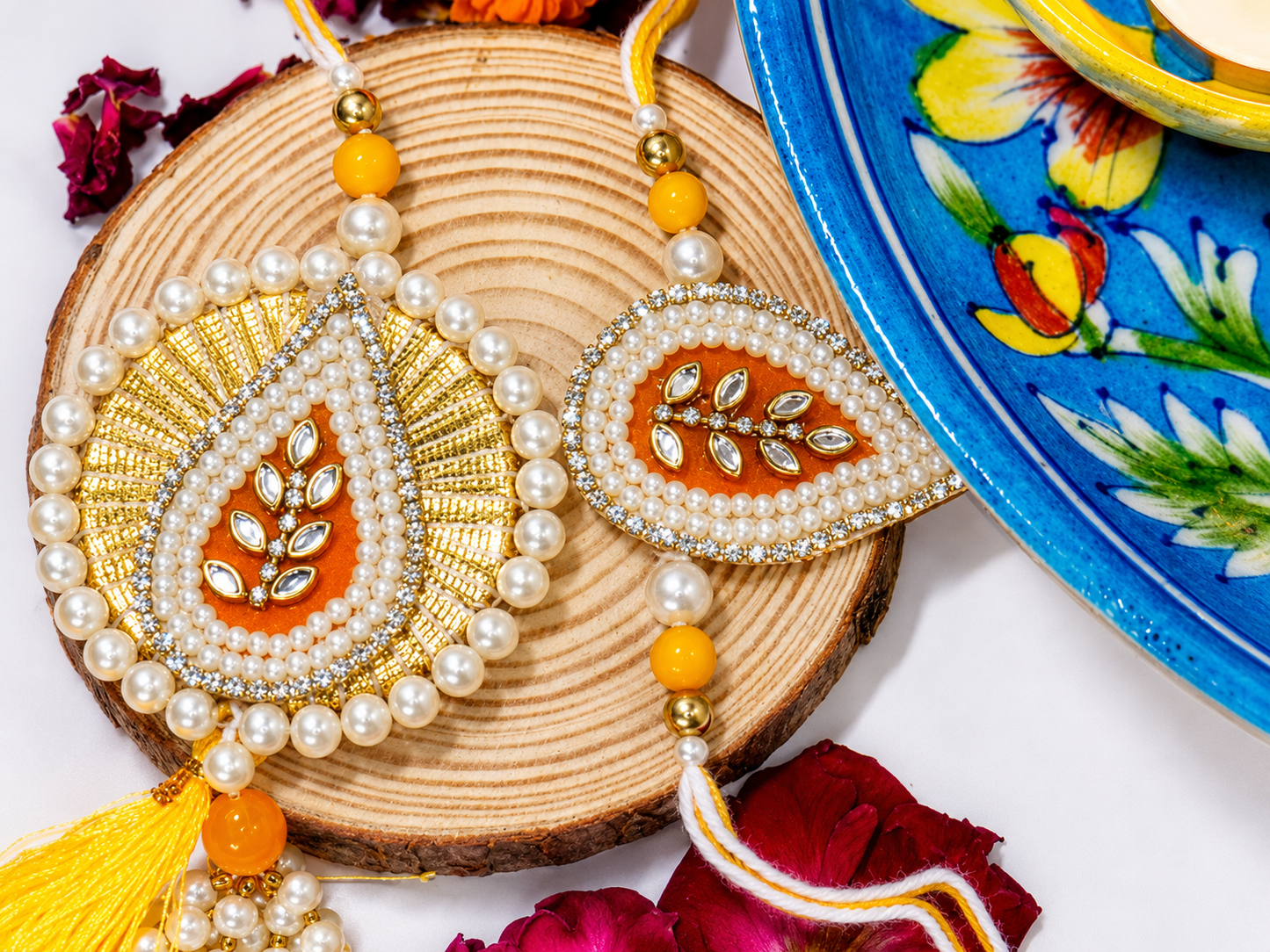 Jaipur Blue Pottery Bhaiya Bhabhi Rakhi Gift Hamper-Rakhi Thali Set Combo 2