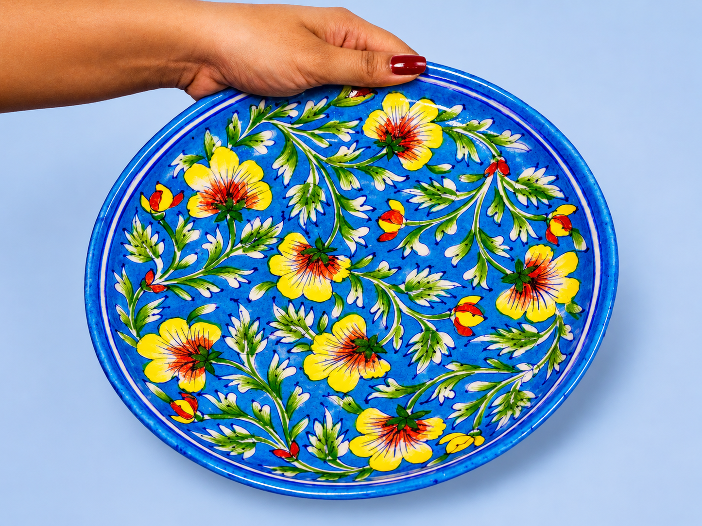 Jaipur Blue Pottery Rakhi Gift Hamper-Rakhi Thali Set Combo 1