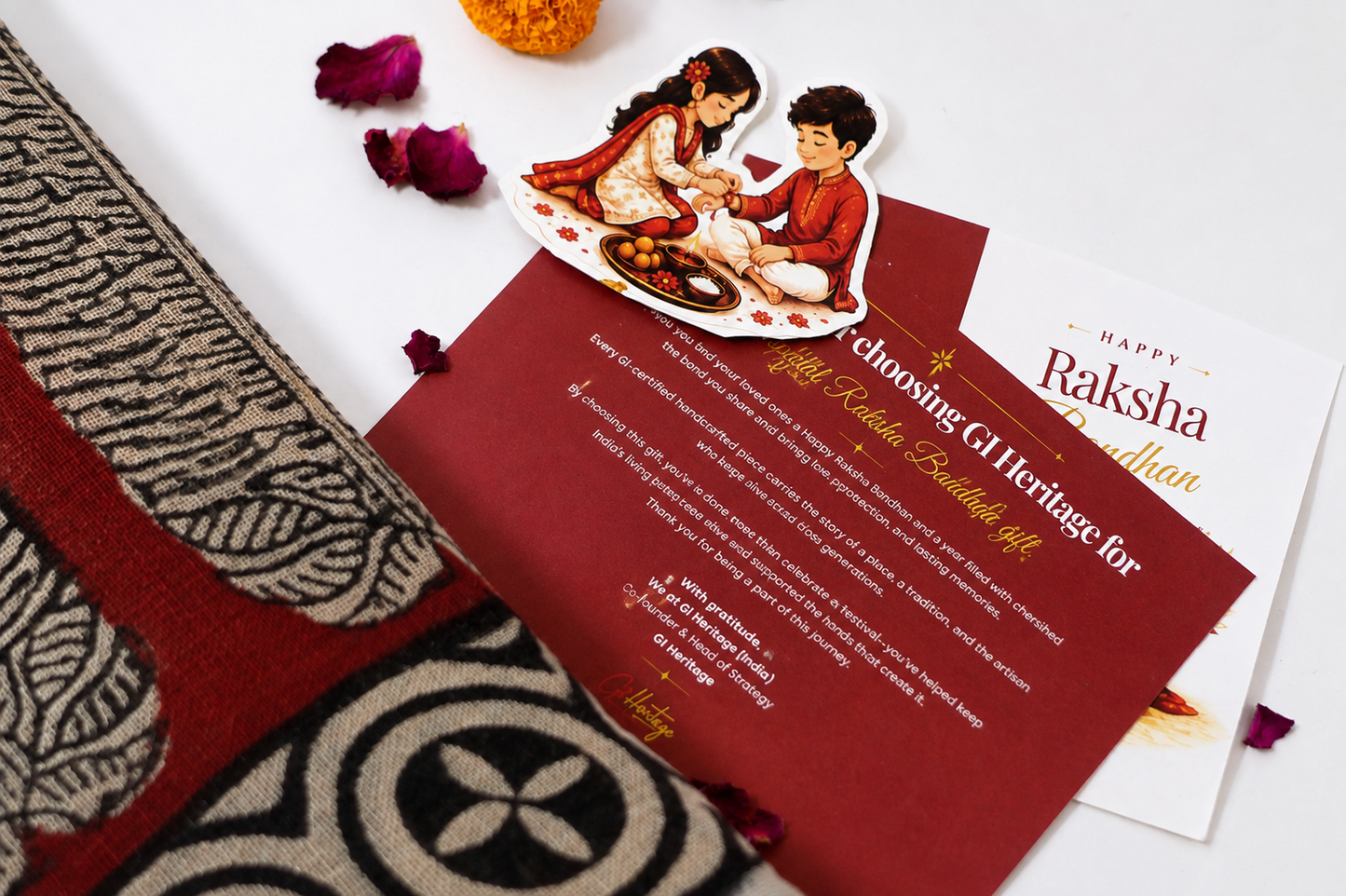 Linen Saree Set – Beige- Rakhi Return Gift for Sister Combo 1