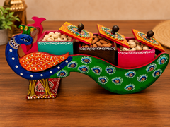 Peacock Design Wooden Dry Fruit Box