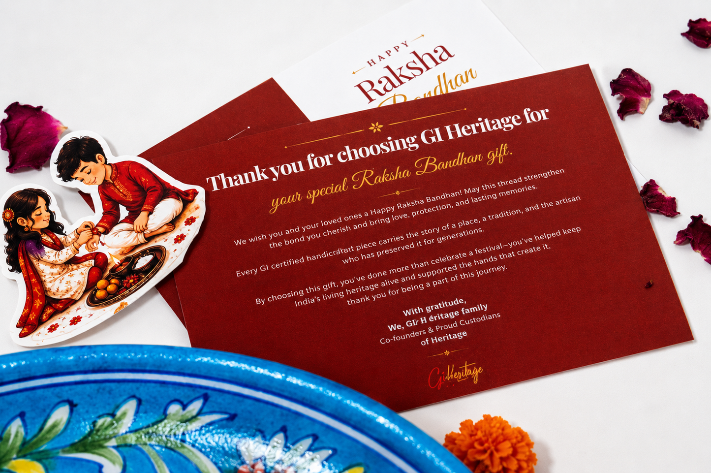 Jaipur Blue Pottery Rakhi Gift Hamper-Rakhi Thali Set Combo 1