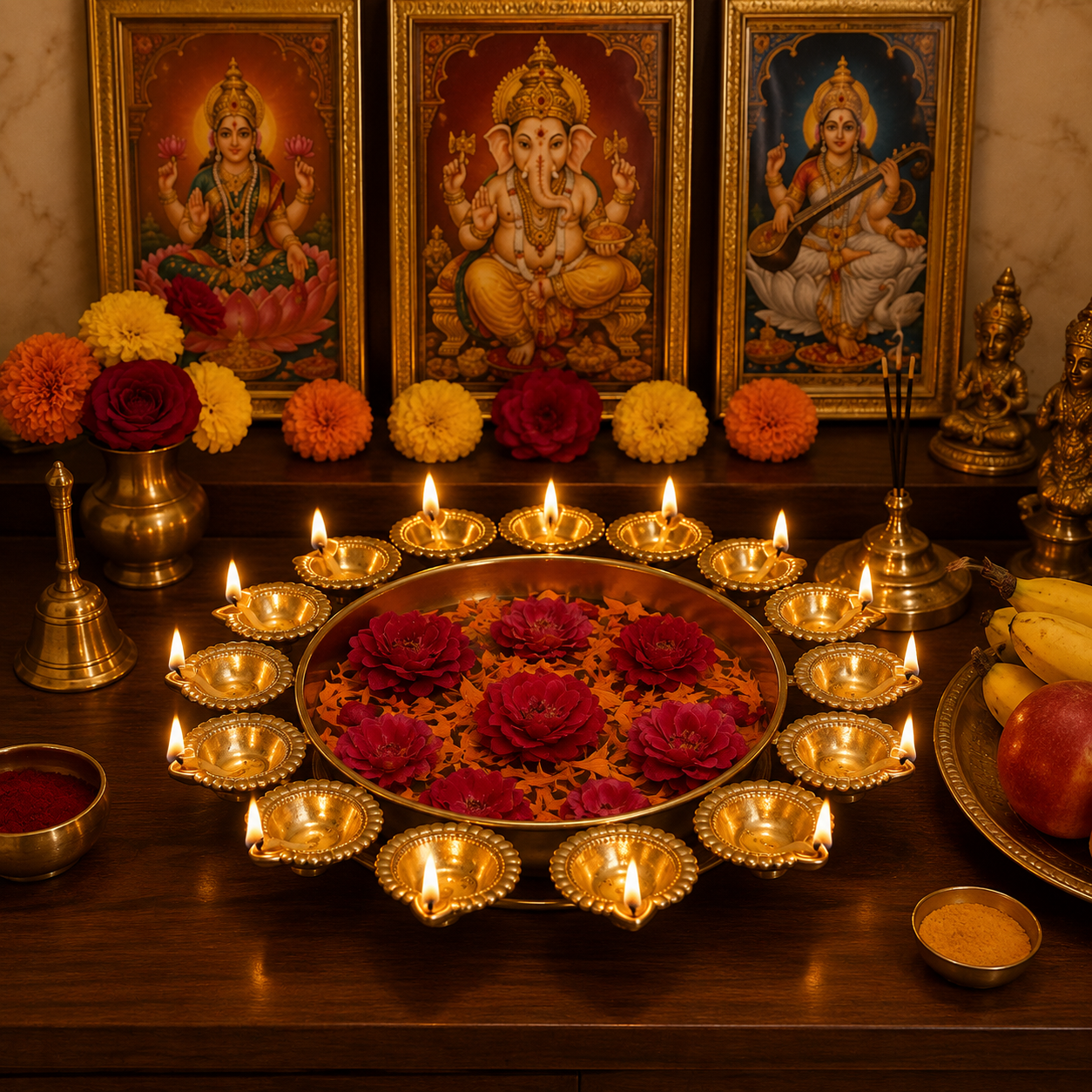 Fancy Golden Urli Tabletop Diya