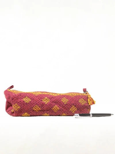 Small Toilet Case Maroon khadi cotton pouch bag