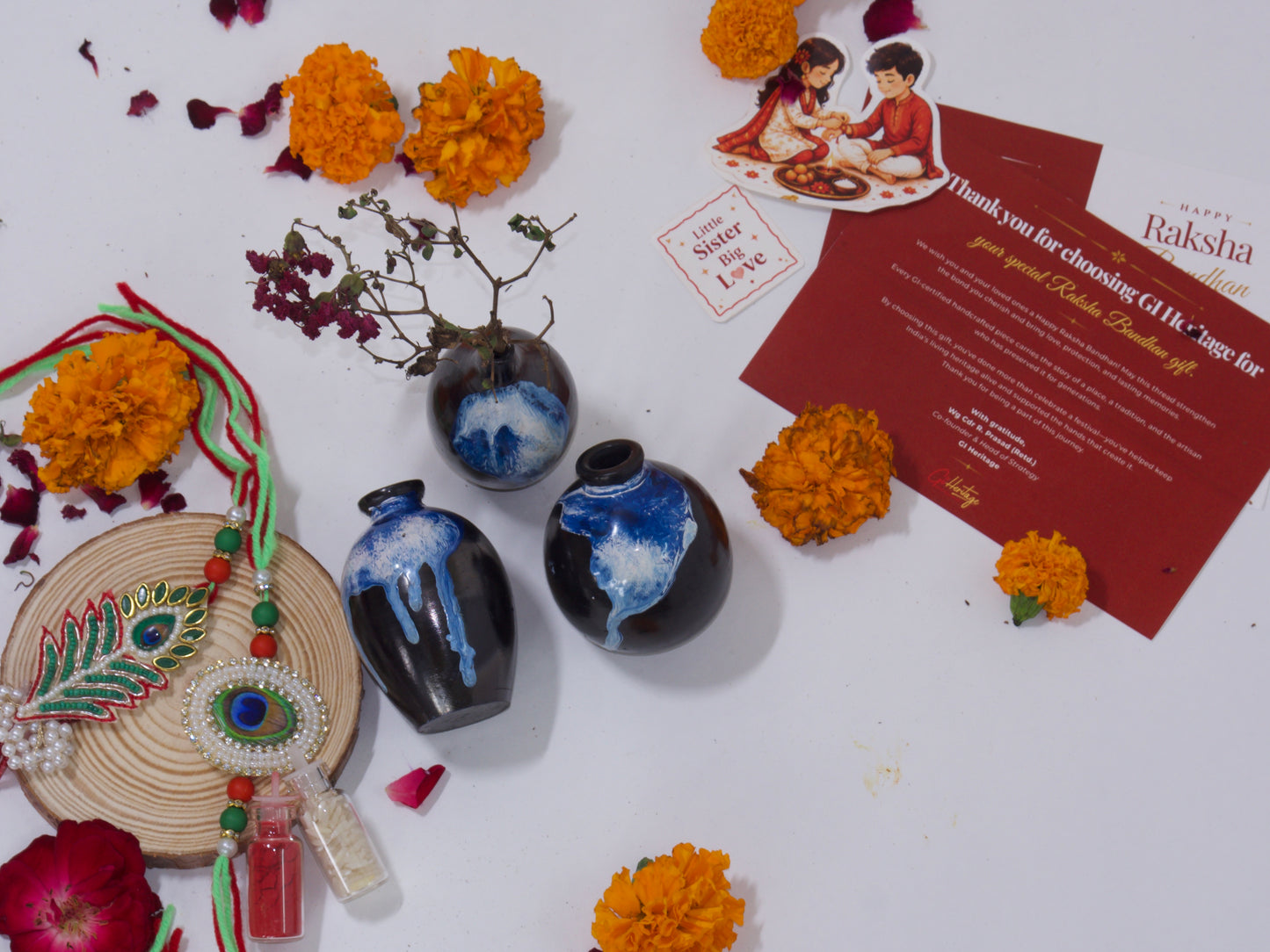 Nizamabad Black Pottery Trio-Bhaiya-Bhabhi Rakhi Gift Hamper Combo 10