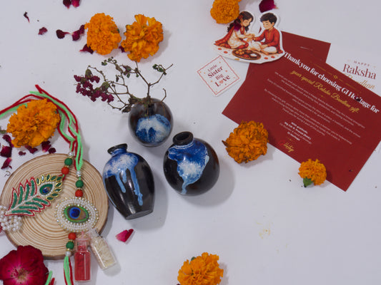 Nizamabad Black Pottery Trio-Bhaiya-Bhabhi Rakhi Gift Hamper Combo 10