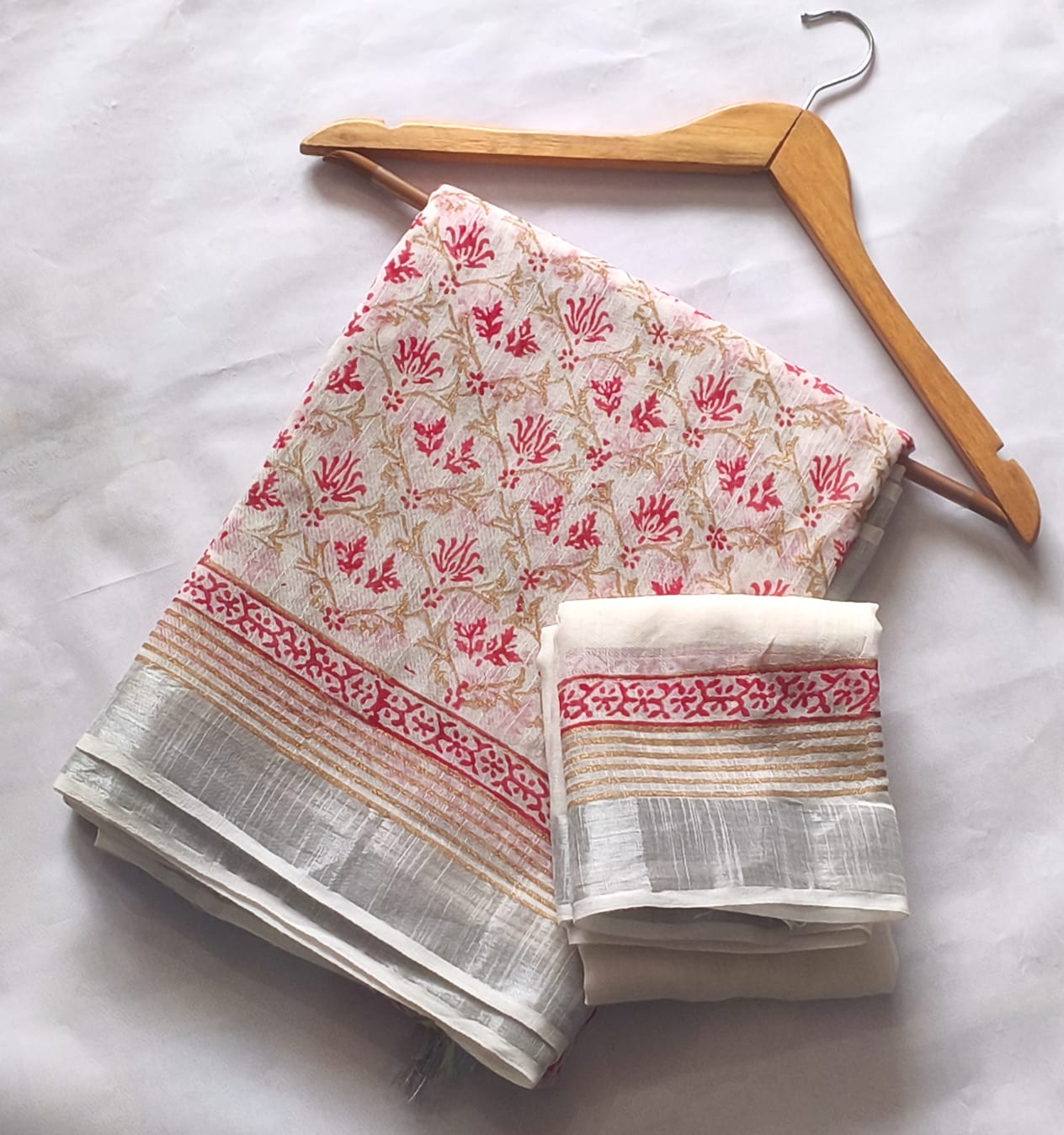Bagru Hand Block Printed Linen Saree With Blouse