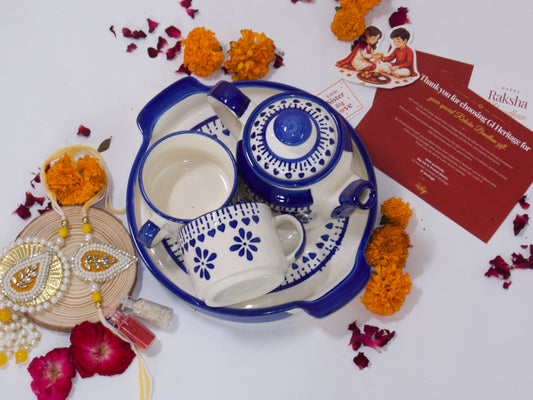 Blue Pottery Tea Kettle Set-Bhaiya-Bhabhi Rakhi Gift Hamper Combo 11