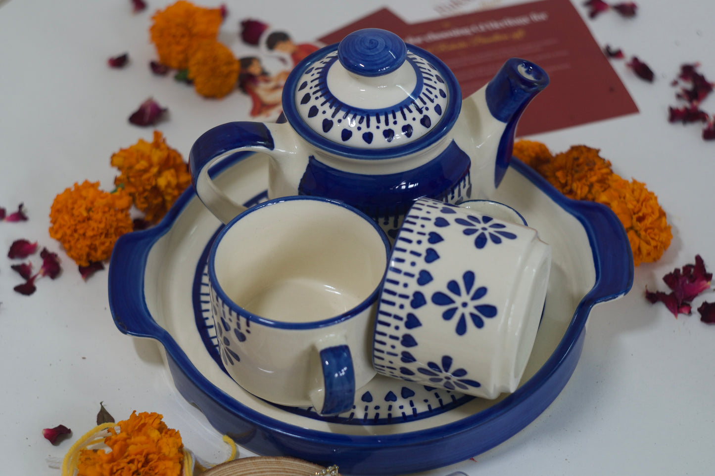Blue Pottery Tea Kettle Set-Bhaiya-Bhabhi Rakhi Gift Hamper Combo 11
