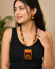 Brown Bankura Panchmura Terracotta Craft Necklace Jewellery Set