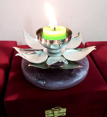 Premium Silver-Finish Lotus Tea-Light Holder (With Resin Base)