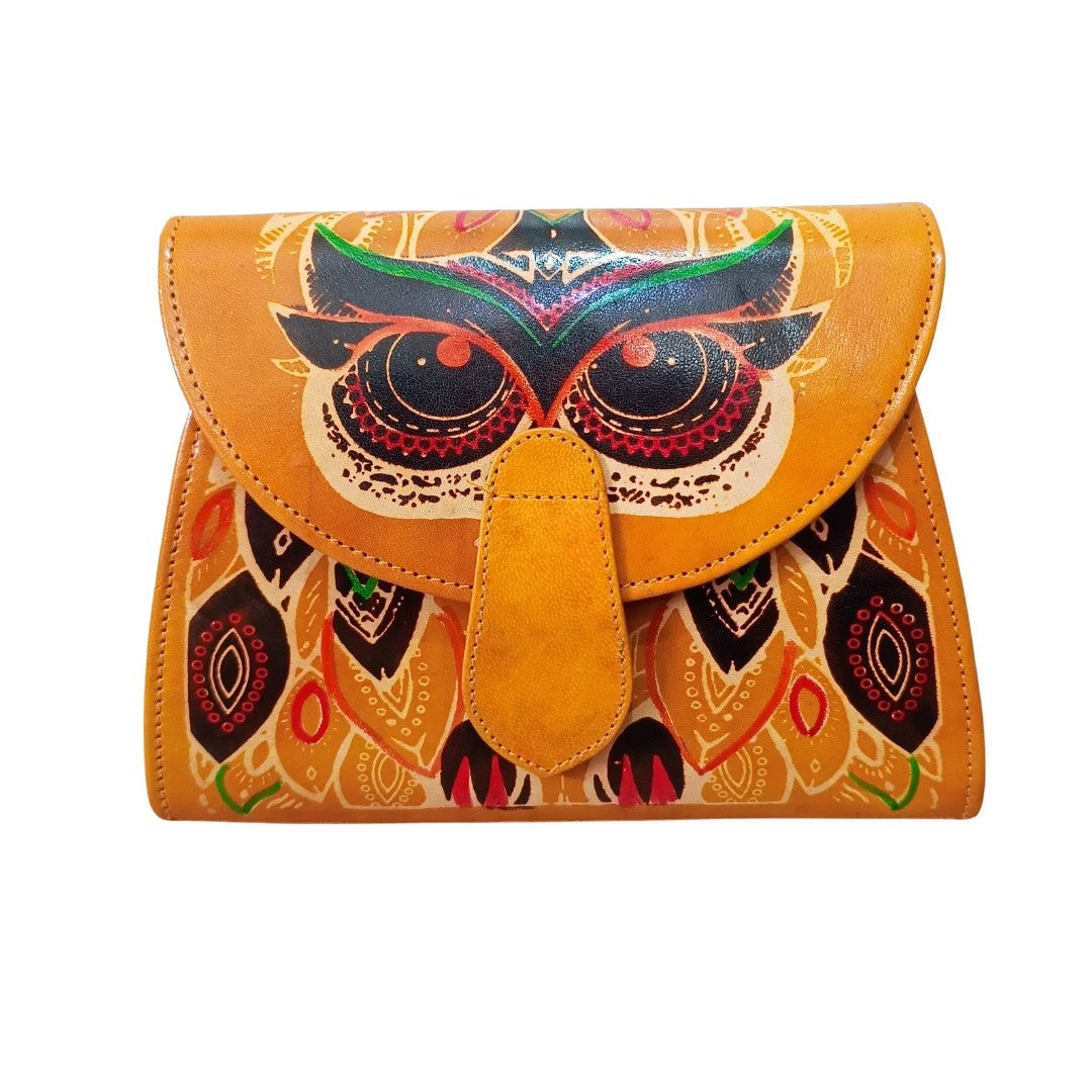 Genuine Pure Leather Handcrafted Handtooled Bag owl Sling