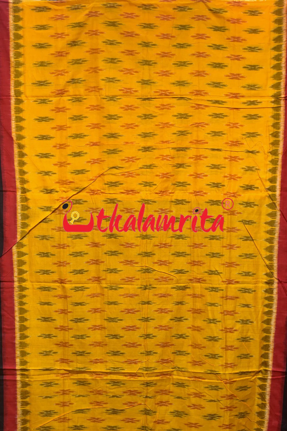 Yellow Damru Double Border Khandua Cotton Saree