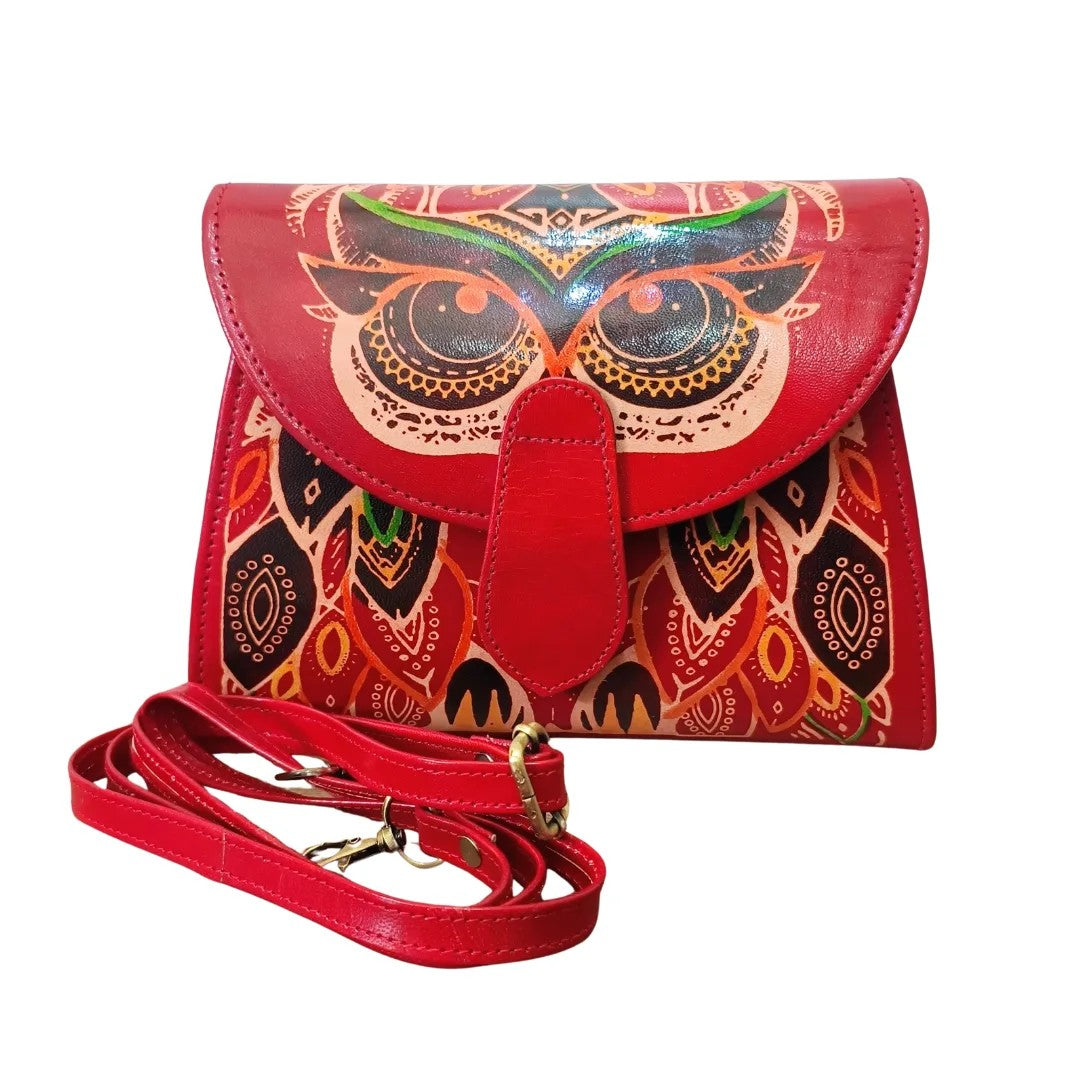 Genuine Pure Leather Handcrafted Handtooled Bag owl Sling