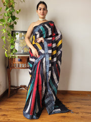 Bagru Hand Block Printed Linen Saree With Blouse Style 1