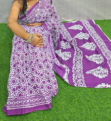 Bagru Natural Hand Block Print Cotton Mulmul Saree With Blouse Style 6