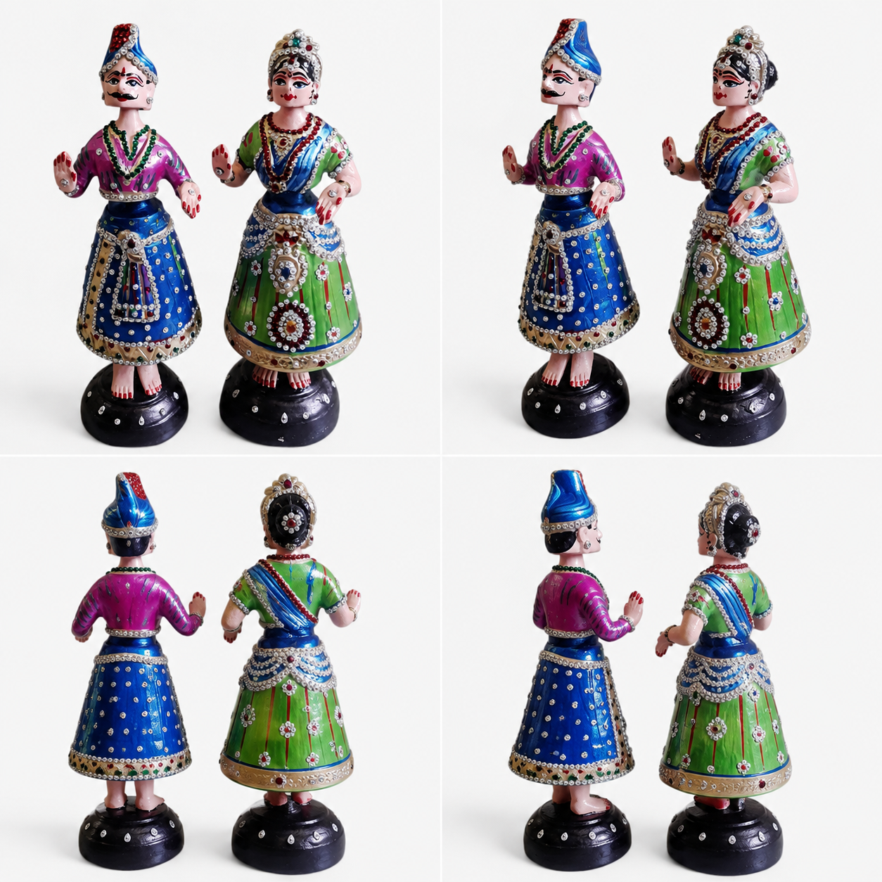 Multicolored Thanjavur Dancing Doll - 11 Inch with Stone Work