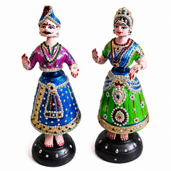 Multicolored Thanjavur Dancing Doll - 11 Inch with Stone Work