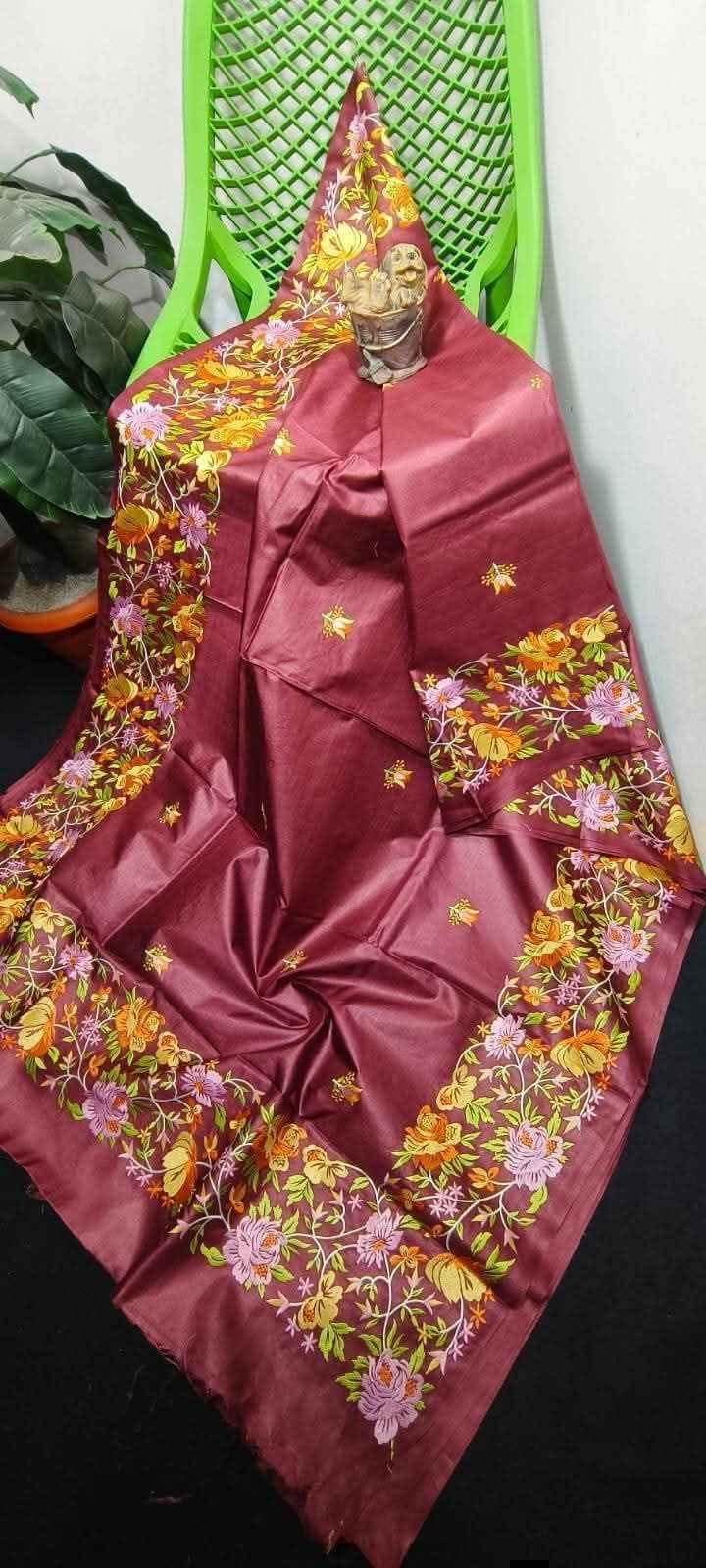 Beautiful Pure Tussar Kosa Embroidery Work Saree