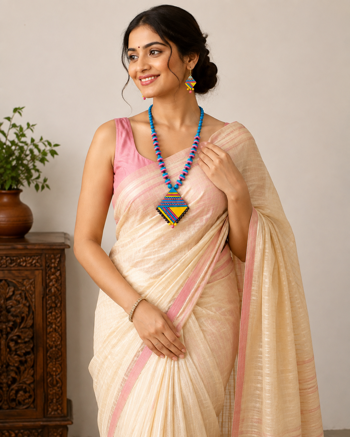 Multi-color Bankura Panchmura Terracotta Craft Necklace Jewellery Set