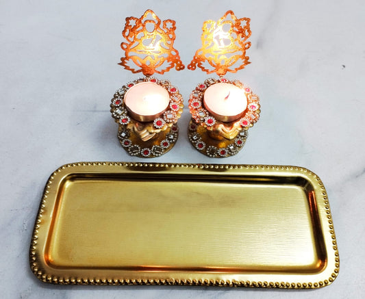 Premium Lakshmi Ji Tea-Light Holder With Brass Plated Tray