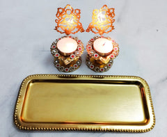 Premium Lakshmi Ji Tea-Light Holder With Brass Plated Tray