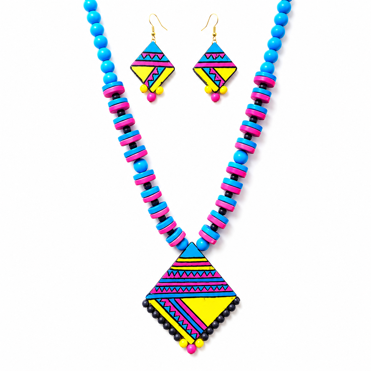Multi-color Bankura Panchmura Terracotta Craft Necklace Jewellery Set