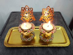 Premium Lakshmi Ji Tea-Light Holder With Brass Plated Tray