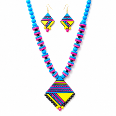 Multi-color Bankura Panchmura Terracotta Craft Necklace Jewellery Set