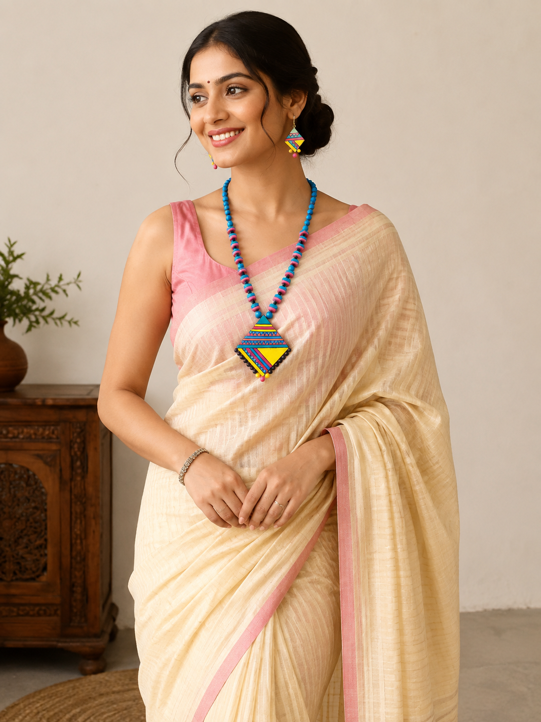 Multi-color Bankura Panchmura Terracotta Craft Necklace Jewellery Set