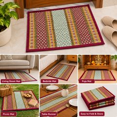 Red & White Set of 6 Madur Kathi Mats