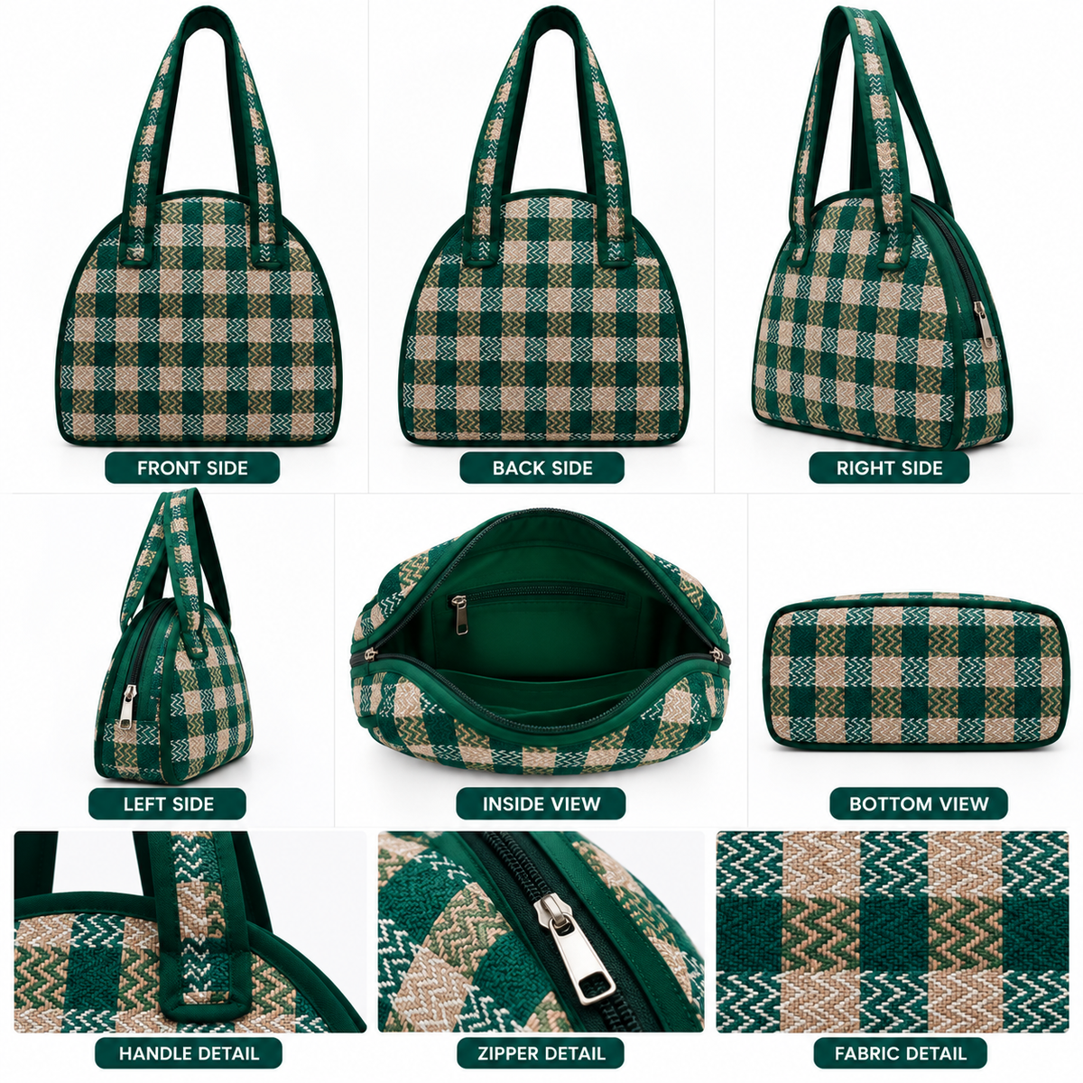 Beautiful Green & Beige Madur Kathi Bag