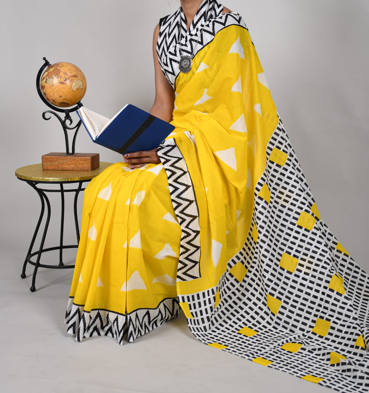 Bagru Natural Hand Block Print Cotton Mulmul Saree With Blouse