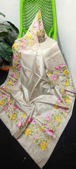 Beautiful Pure Tussar Kosa Embroidery Work Saree
