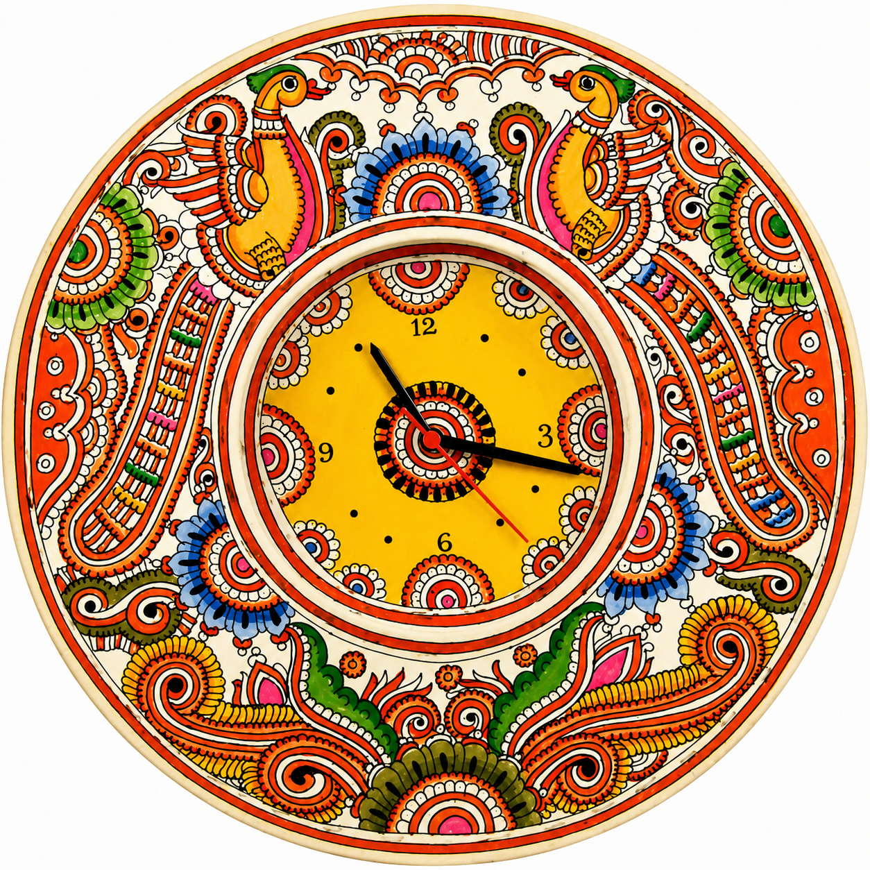 Beautiful Yellow Handpainted Peacock Design Clock