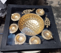 Decorative Iron Diya and Peacock Urli (with Gift Box)